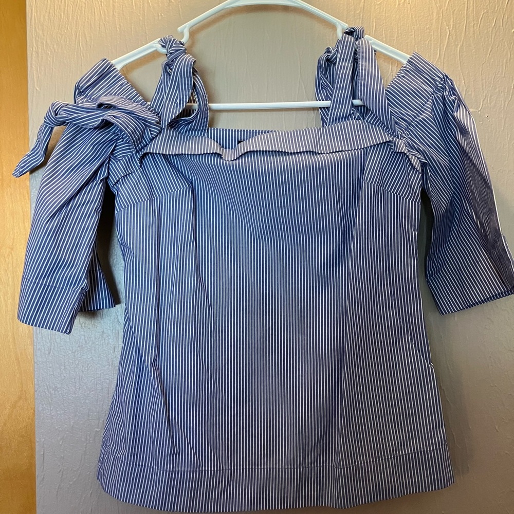 Banana Republic Off the Shoulder Pin Stripe Shirt with Bows- XXSP